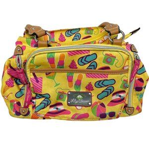 Lily Bloom Green Living Beach Print Shoulder Bag, Multi-Compartment, Yellow/Pink